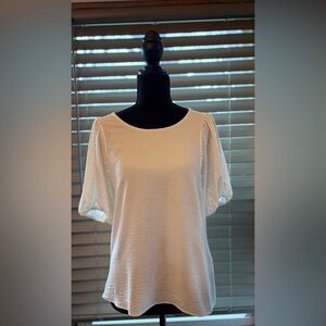Everly White Textured Blouse with Eyelet Puff Sleeves